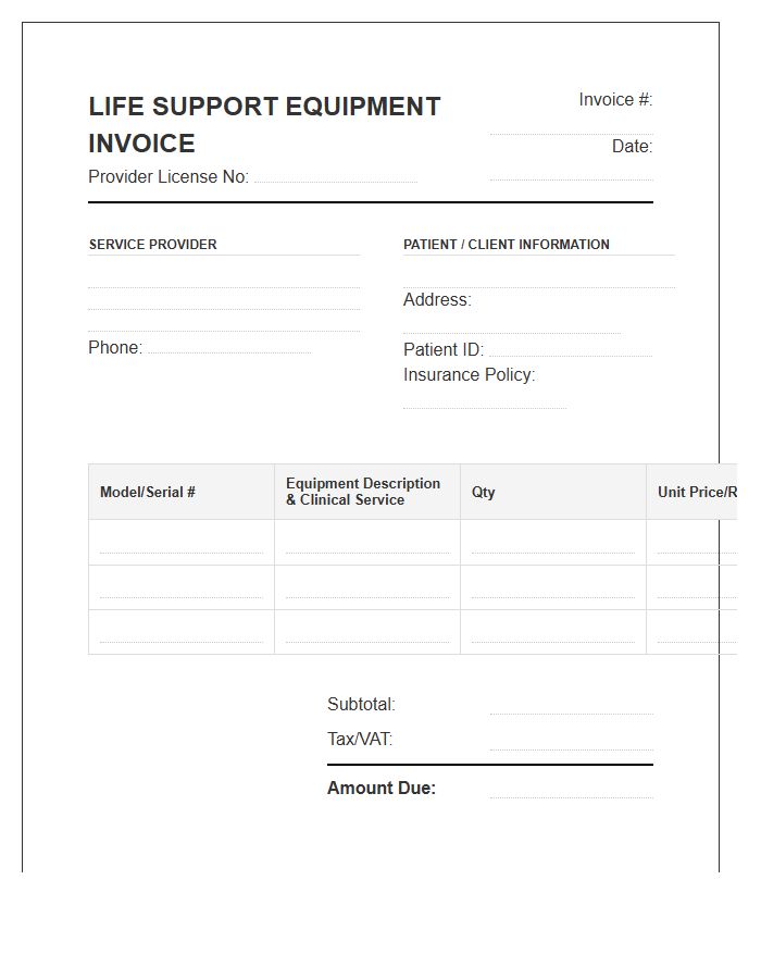 Electronic Life Support Equipment Invoice Template