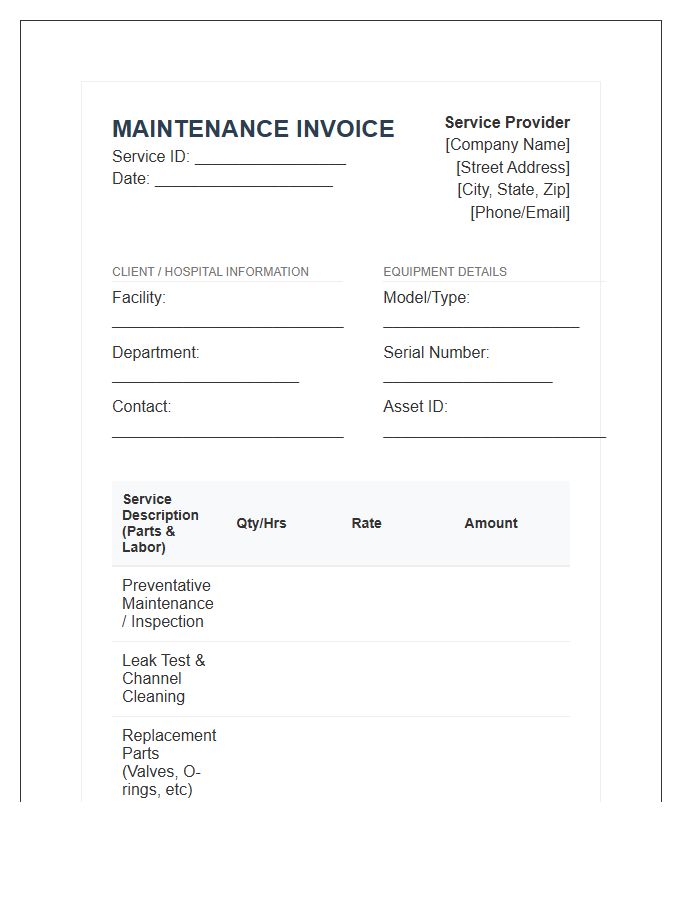 Endoscopic Equipment Maintenance Billing Invoice Template