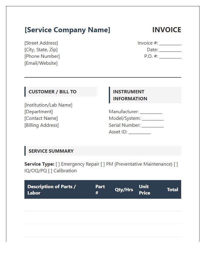 Laboratory Diagnostic Instrument Service Invoice Template