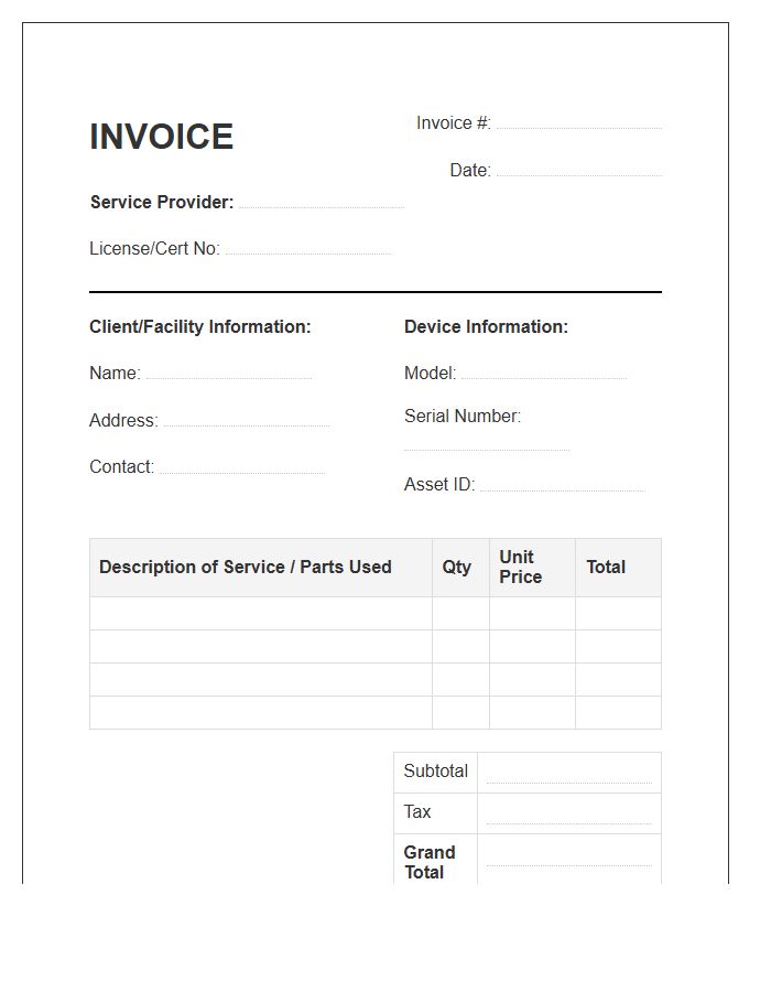 Medical Electronic Device Repair Service Invoice Template