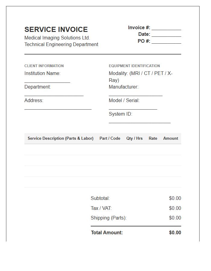 Medical Imaging Scanner Technical Invoice Template