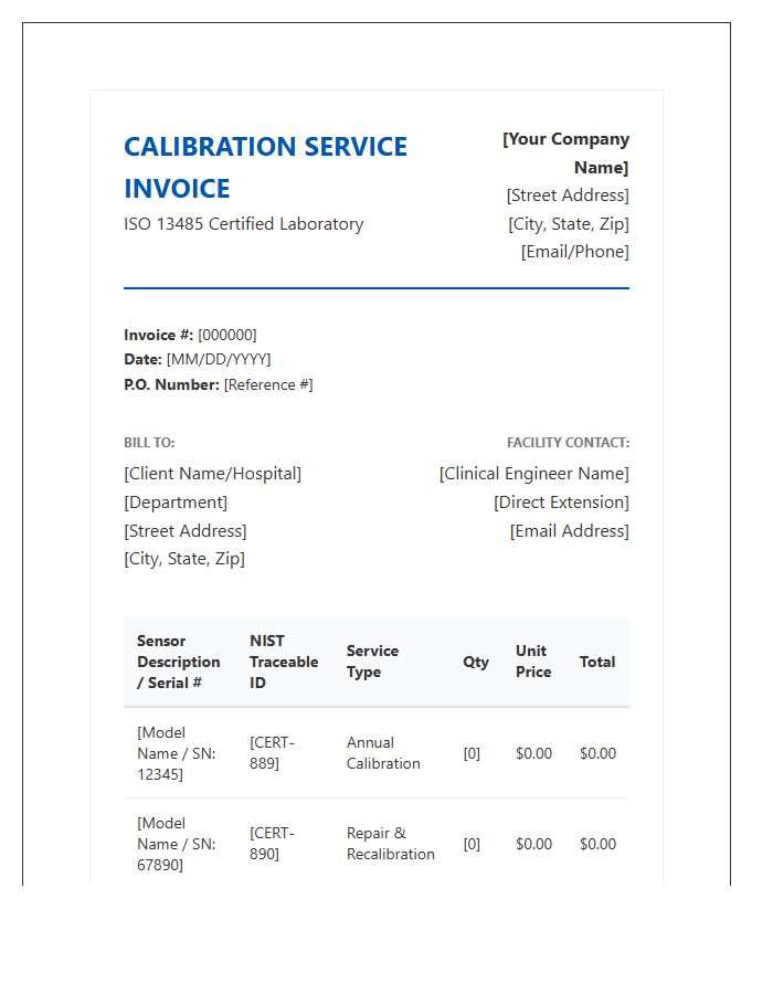 Medical Sensor Calibration Service Invoice Template