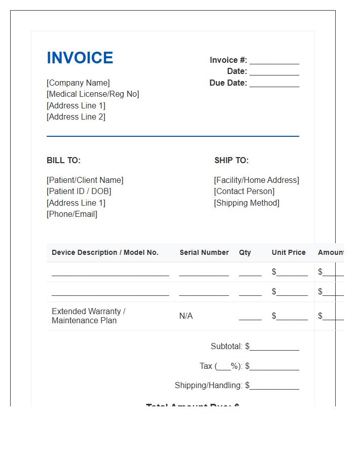 Portable Medical Electronic Device Invoice Template