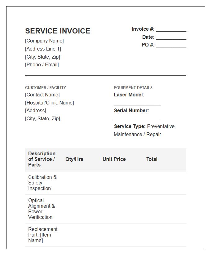 Surgical Laser Maintenance Service Invoice Template