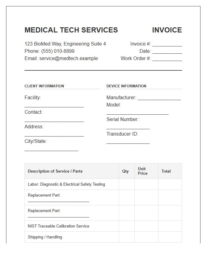 Therapeutic Ultrasound Device Repair Invoice Template