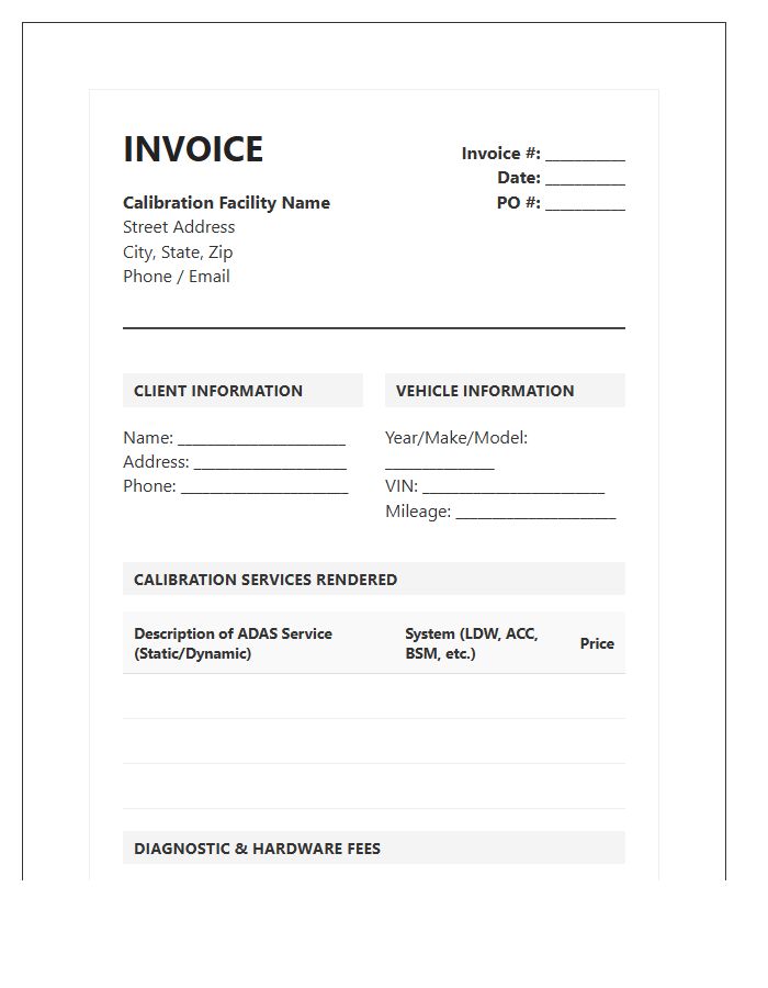Advanced Driver Assistance System Calibration Invoice Template