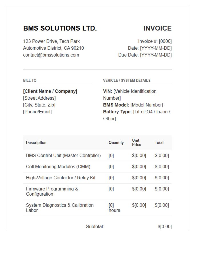 Automotive Battery Management System Invoice Template