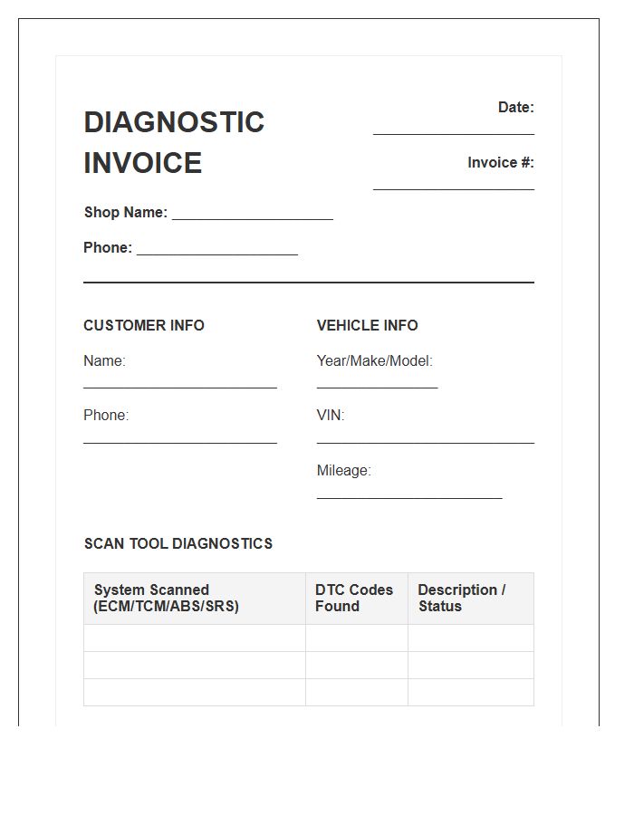 Automotive Computer Diagnostic Invoice Template