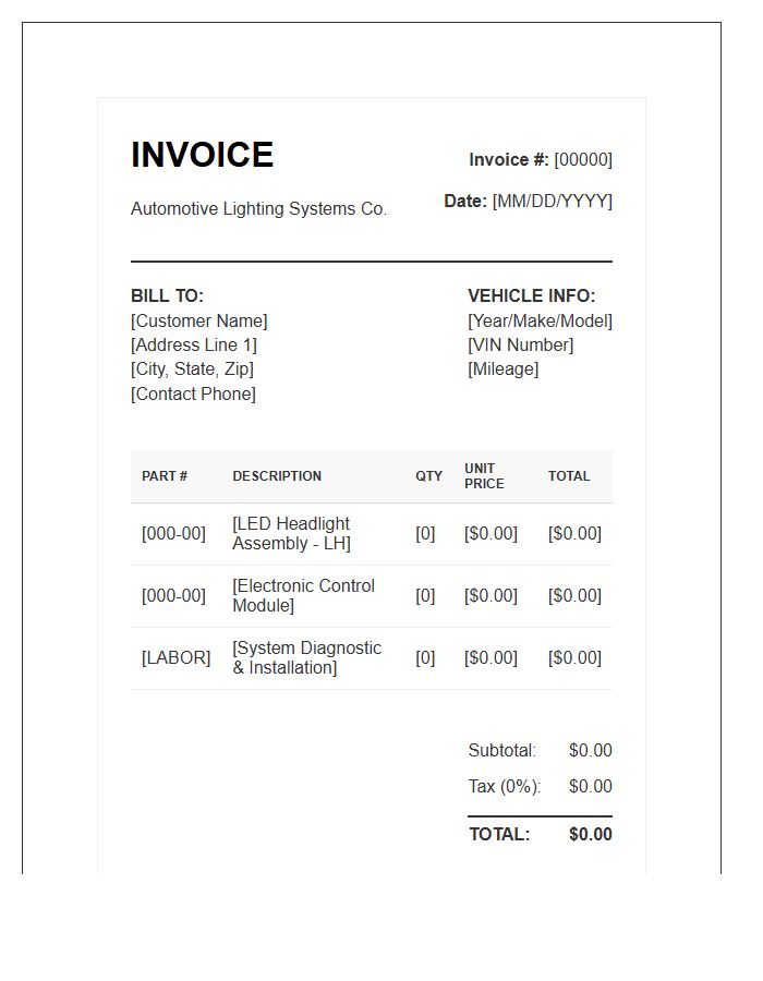 Automotive Lighting System Electronic Invoice Template