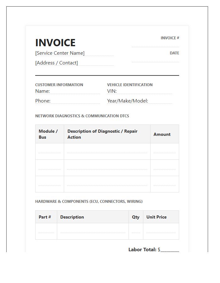 Automotive Network Communication Repair Invoice Template