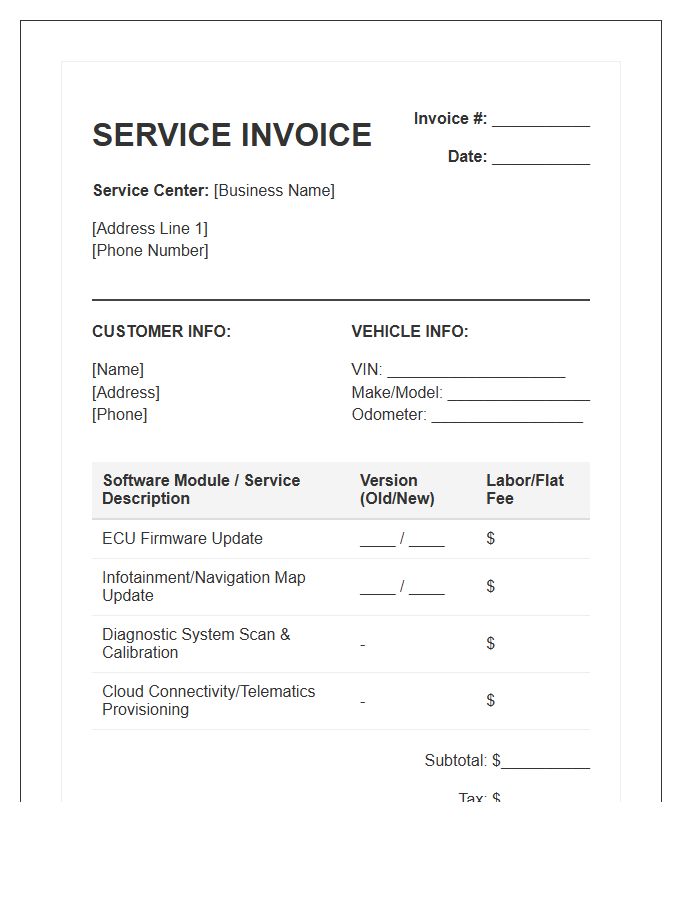 Automotive Software Update Service Invoice Template