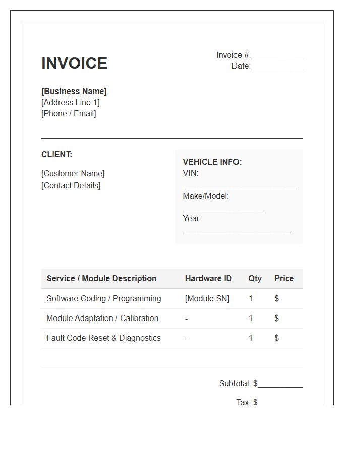 Car Module Coding Service Invoice Template