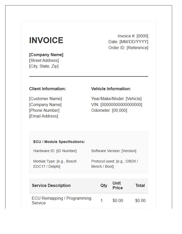 Electronic Control Unit Programming Invoice Template