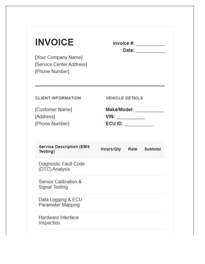 Engine Management System Testing Invoice Template