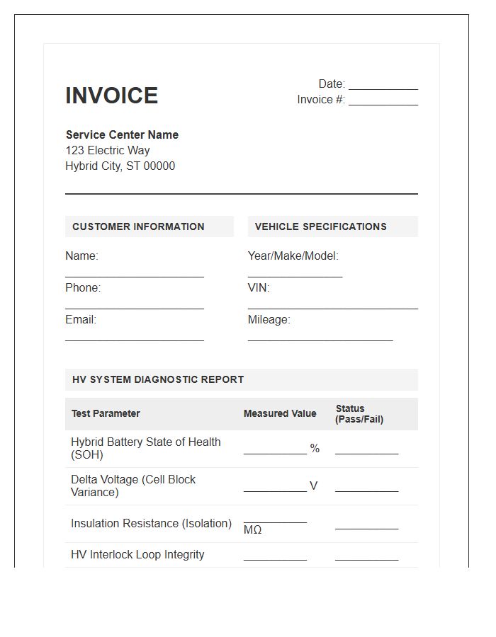 Hybrid Vehicle High Voltage Diagnostic Invoice Template