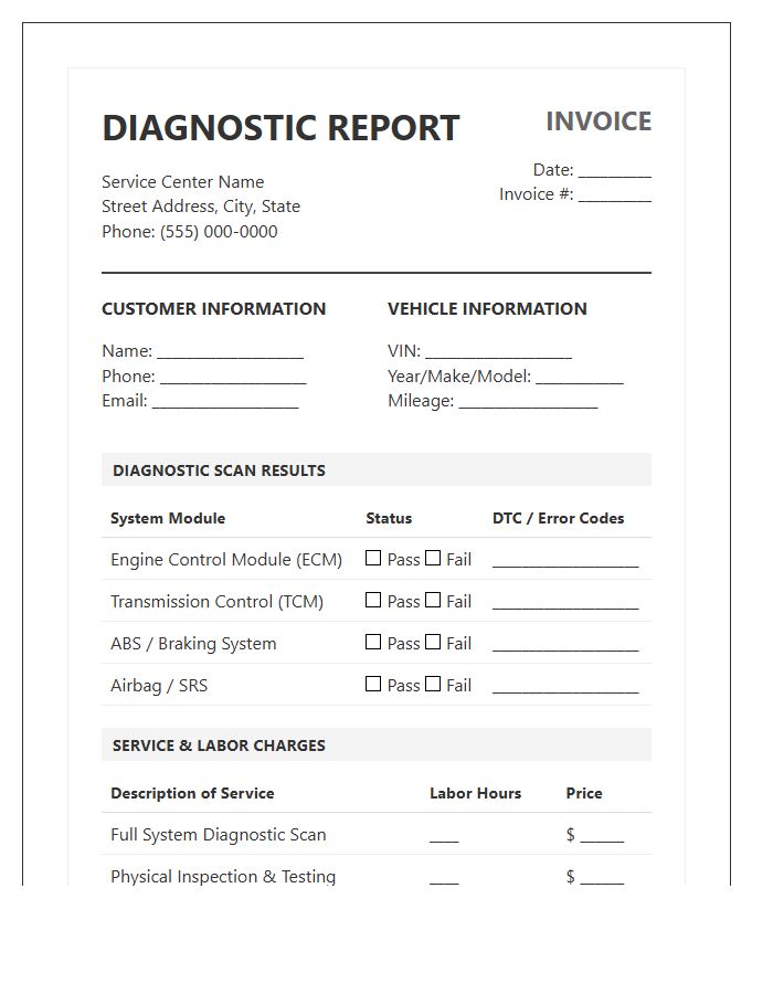 Vehicle Diagnostic Health Report Invoice Template