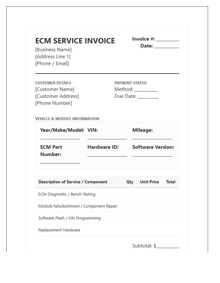 Vehicle Electronic Control Module Invoice Template