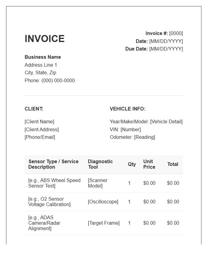 Vehicle Sensor Testing Service Invoice Template