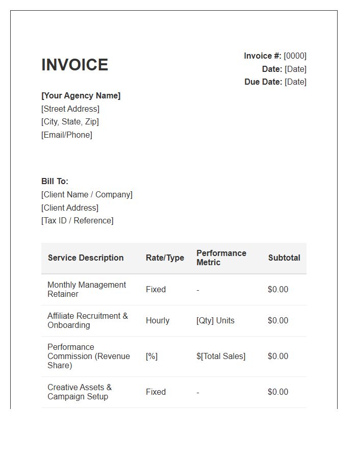 Affiliate Marketing Management Service Invoice Template