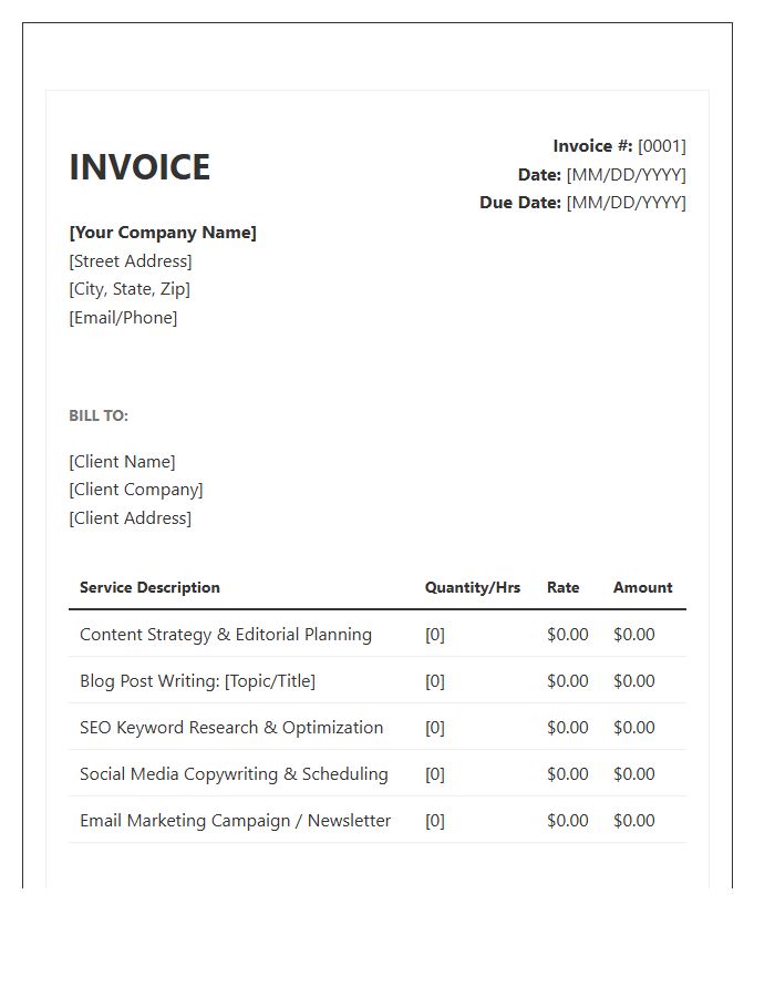 Content Marketing Professional Service Invoice Template