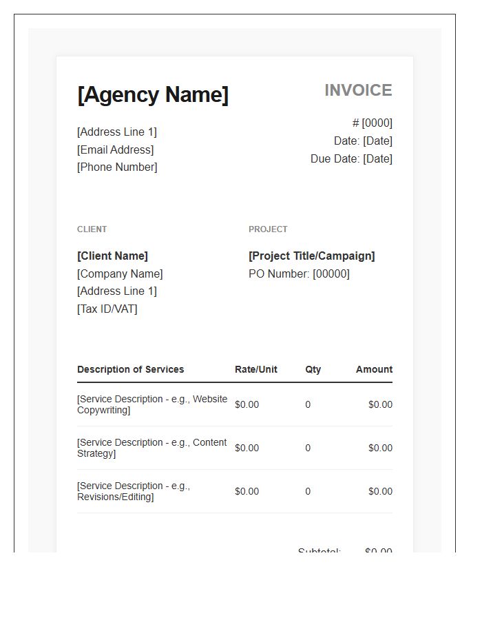 Copywriting Agency Professional Service Invoice Template