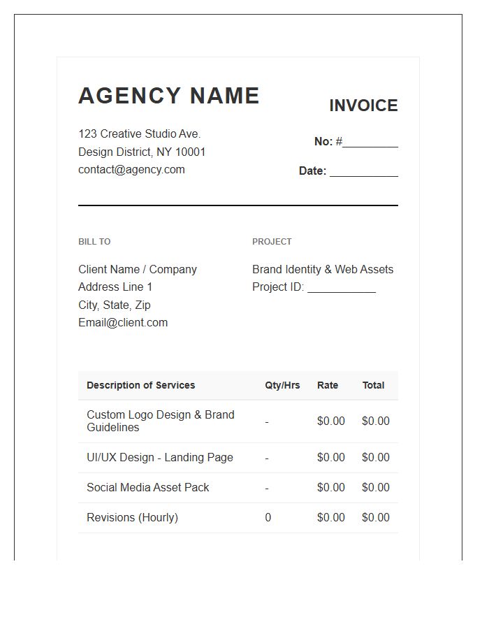 Graphic Design Digital Agency Service Invoice Template