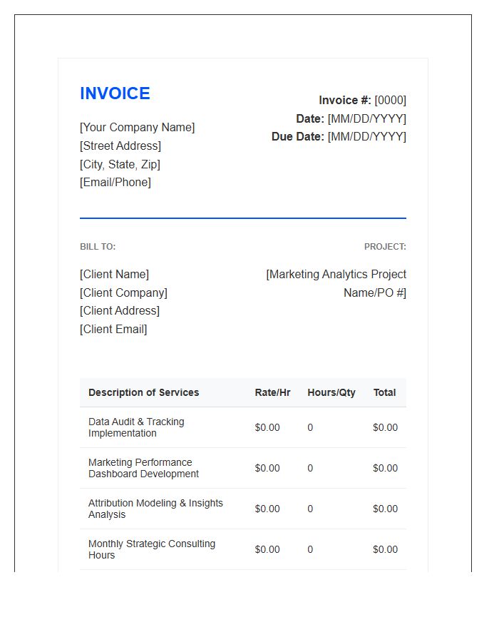 Marketing Analytics Consulting Service Invoice Template