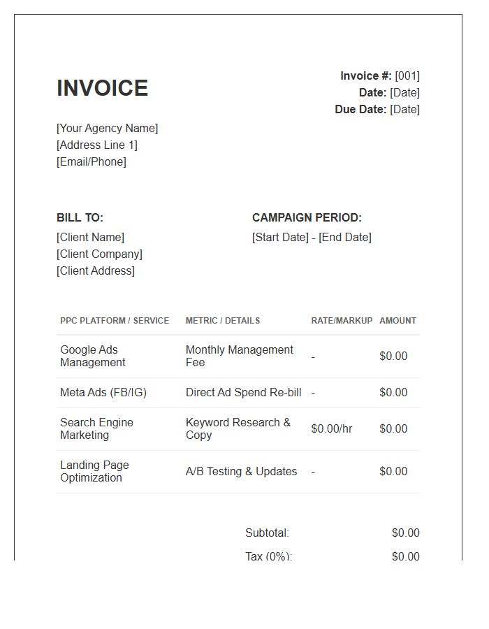 Pay Per Click Marketing Campaign Invoice Template