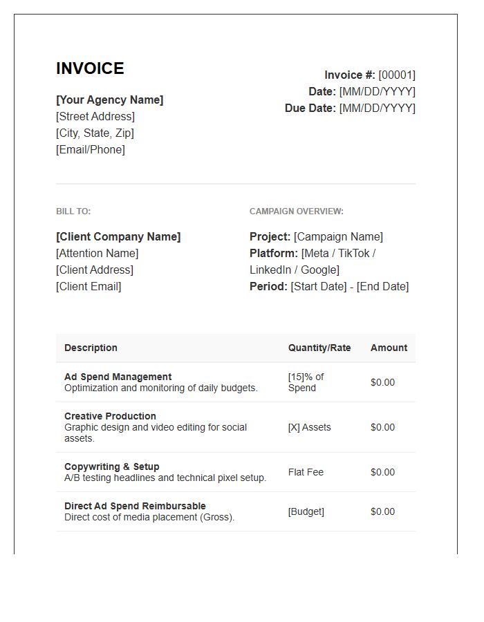 Social Media Advertising Campaign Invoice Template
