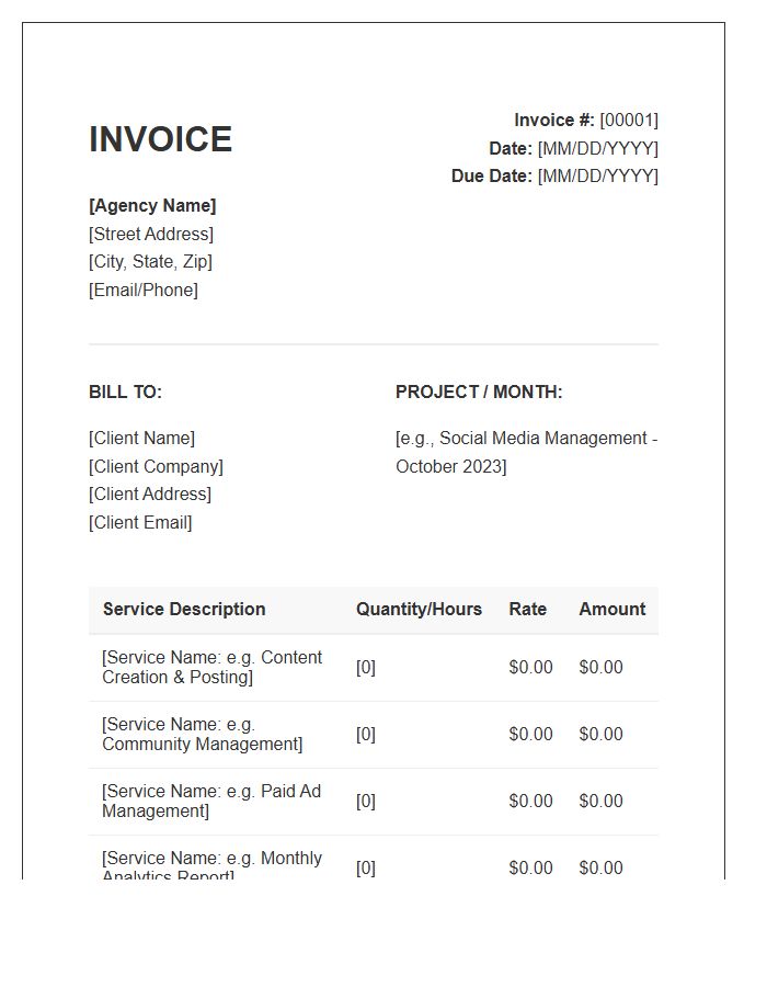 Social Media Management Agency Service Invoice Template