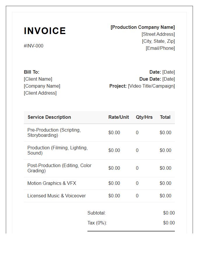 Video Marketing Production Service Invoice Template