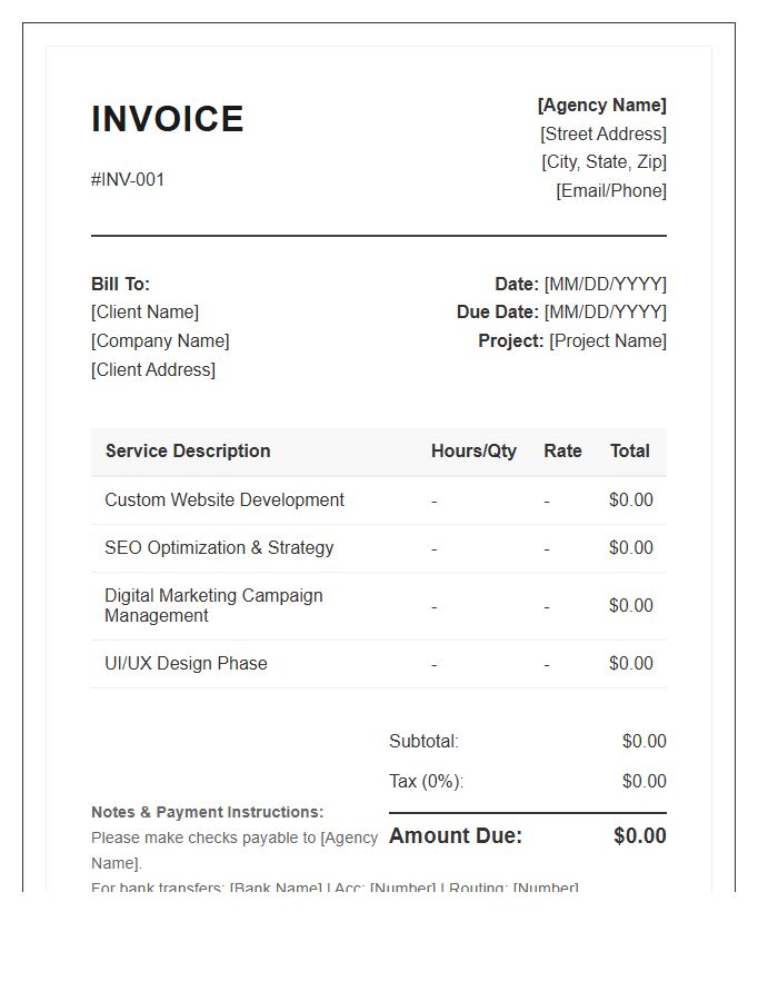 Website Development Marketing Service Invoice Template