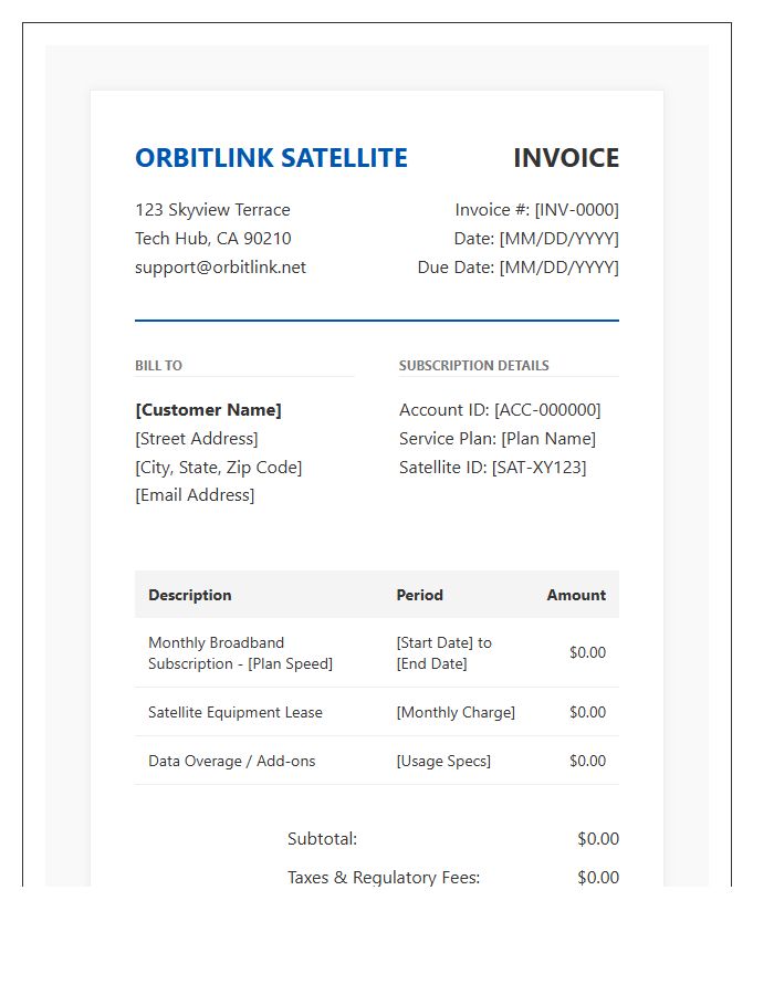 Broadband Satellite Subscription Invoice Template