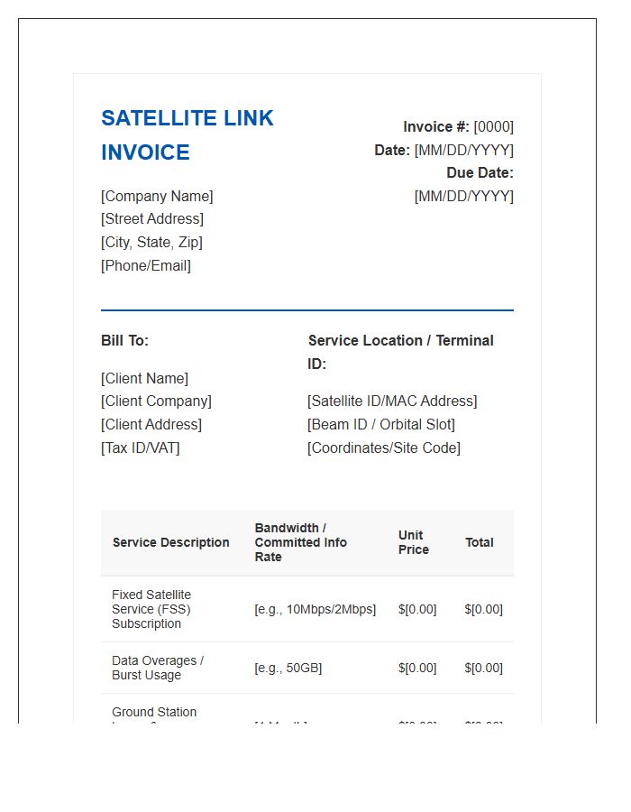 Commercial Satellite Link Invoice Template