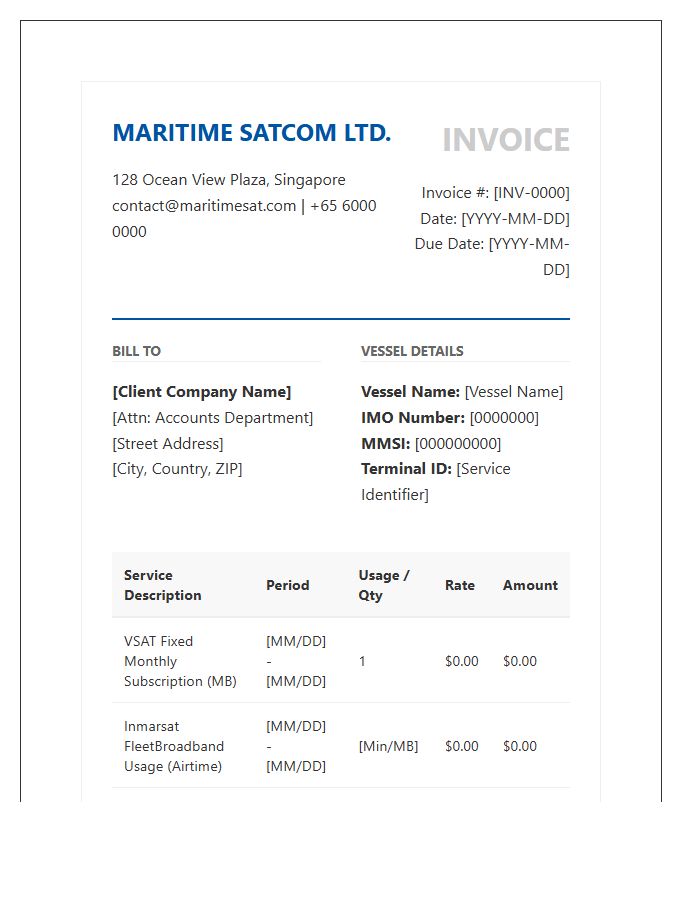Maritime Satellite Communication Invoice Template