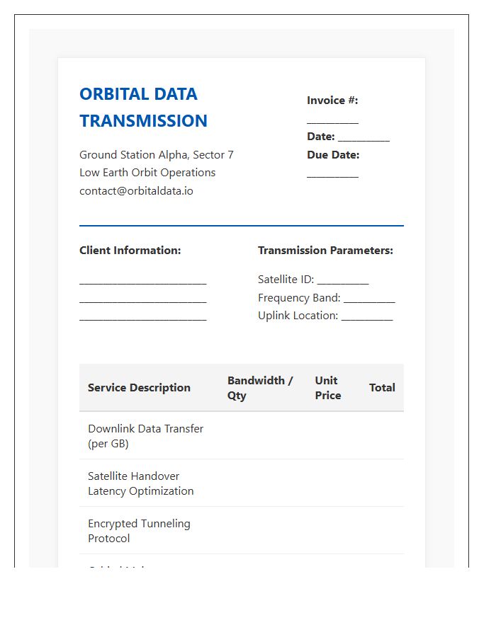 Orbital Data Transmission Invoice Template