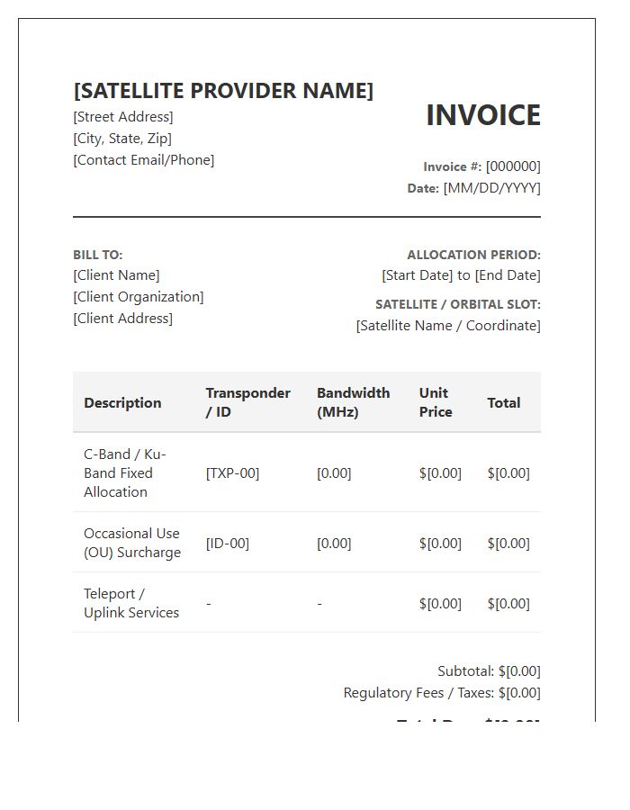 Satellite Bandwidth Allocation Invoice Template