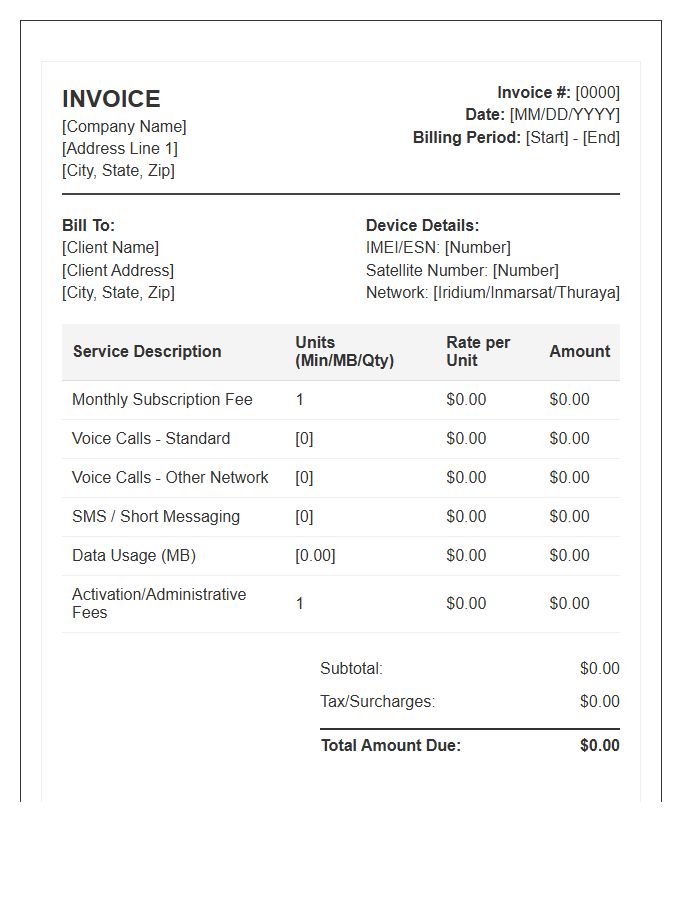 Satellite Phone Usage Invoice Template