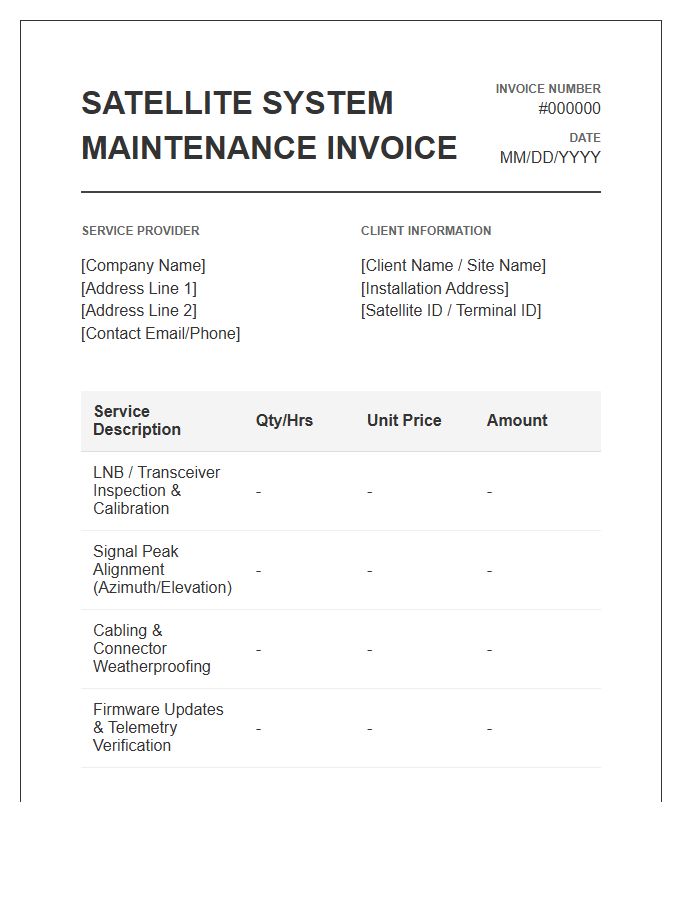 Satellite System Maintenance Invoice Template