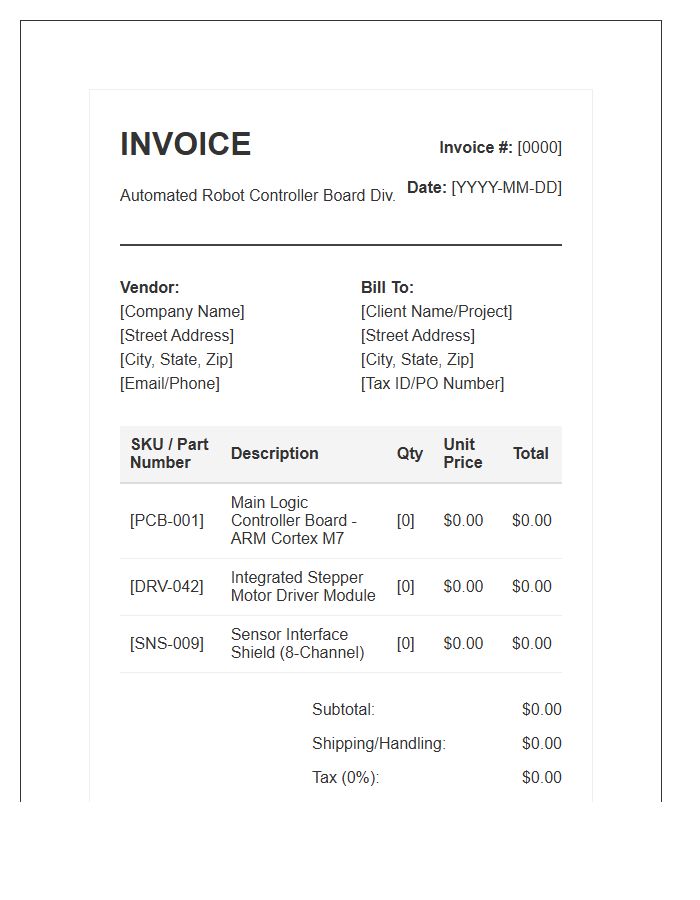 Automated Robot Controller Board Invoice Template