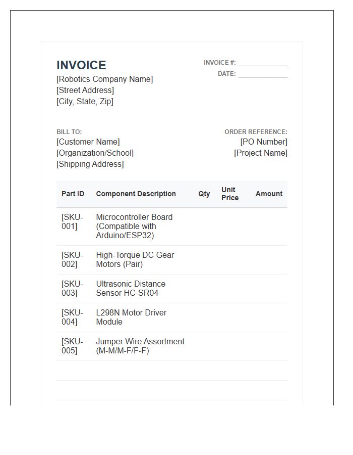 Electronic Component Kit For Robotics Invoice Template
