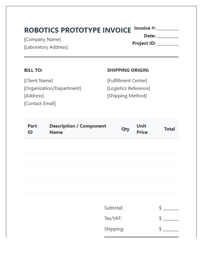 Electronic Robot Prototyping Part Invoice Template