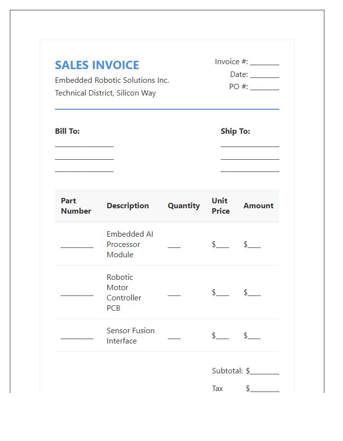 Embedded Robotic Processor Sales Invoice Template