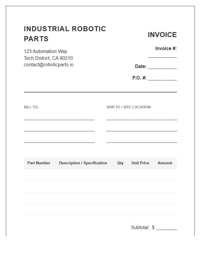 Industrial Robotic Parts Inventory Invoice Template