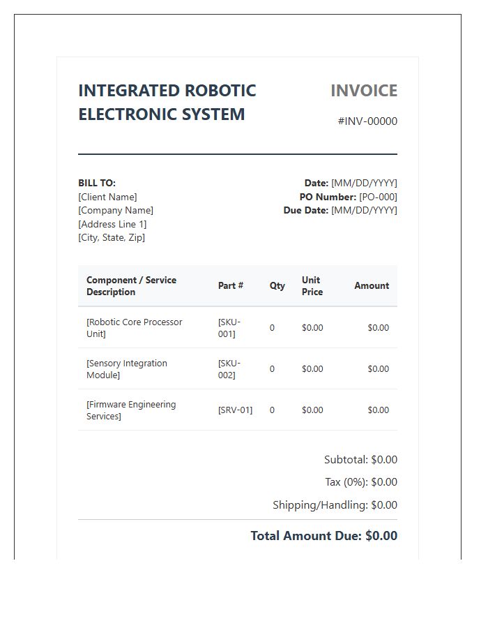 Integrated Robotic Electronic System Invoice Template