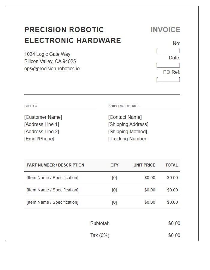 Precision Robotic Electronic Hardware Invoice Template