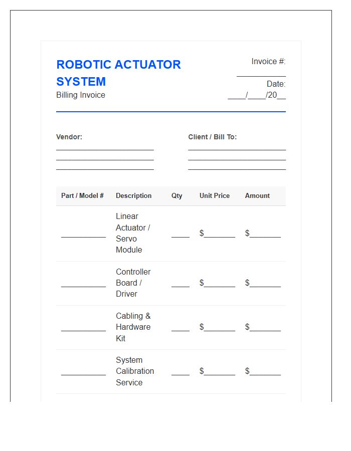 Robotic Actuator System Billing Invoice Template