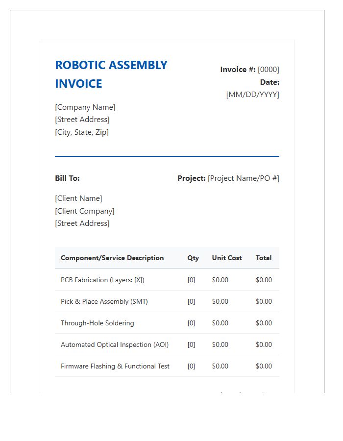 Robotic Circuit Board Assembly Invoice Template