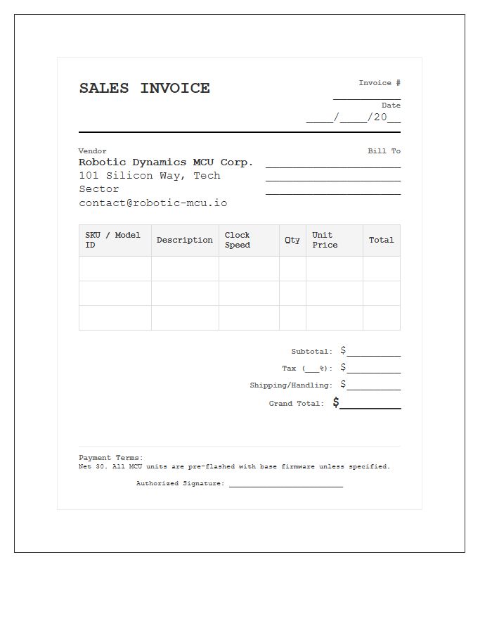 Robotic Microcontroller Unit Sales Invoice Template