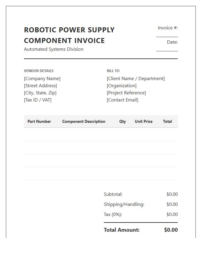 Robotic Power Supply Component Invoice Template